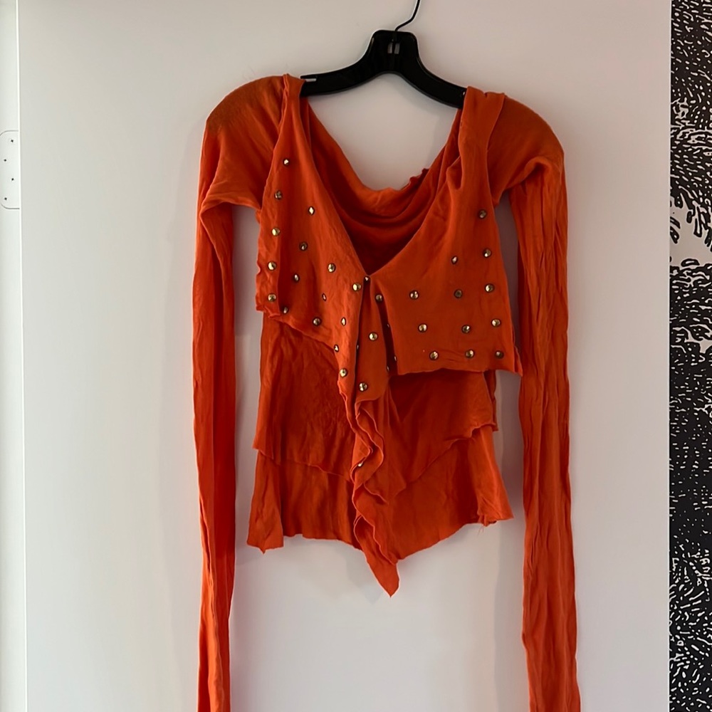 Orange stretchy layered top with grommets small
